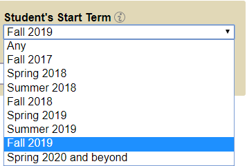 Choosing the semester term you are going to start in Degree Maps.